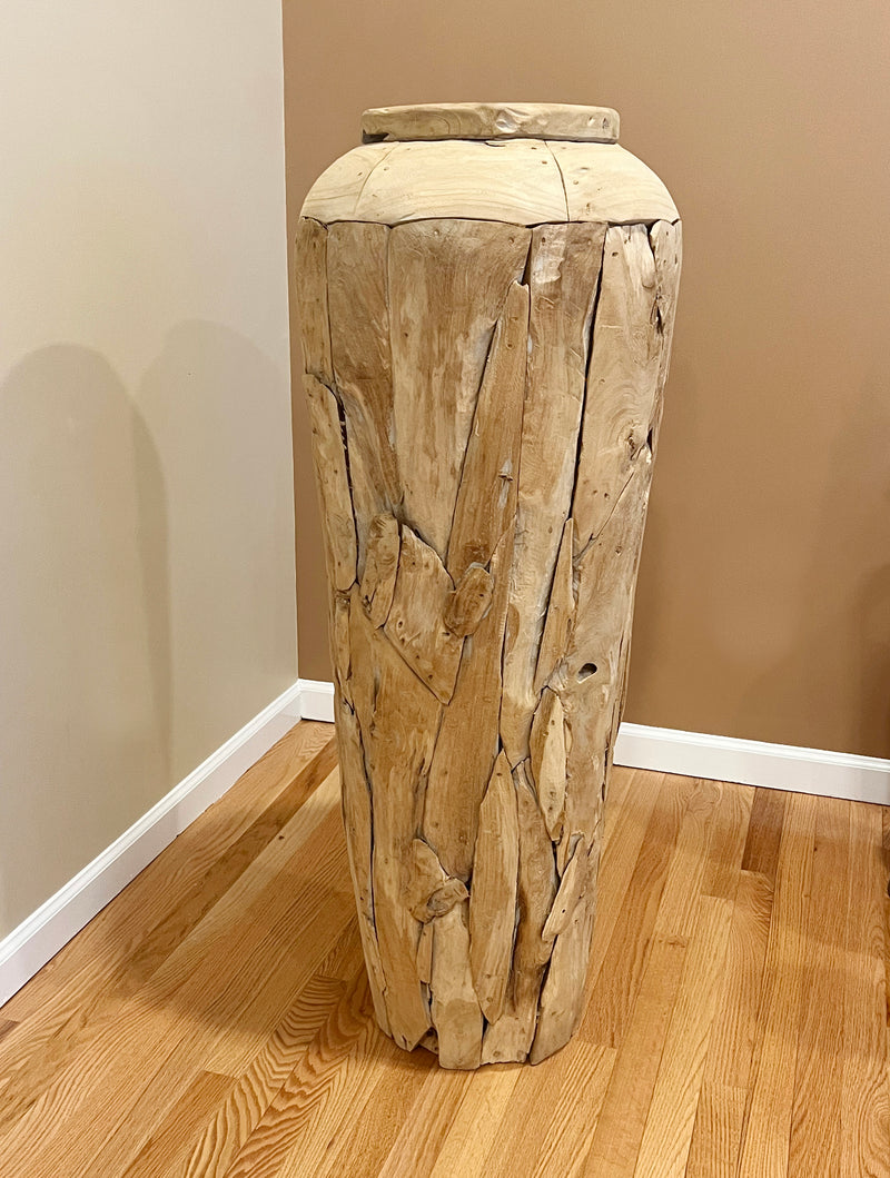 48"H Large Decorative From Reclaimed Teak Wood Handcrafted Unique Rustic Vase