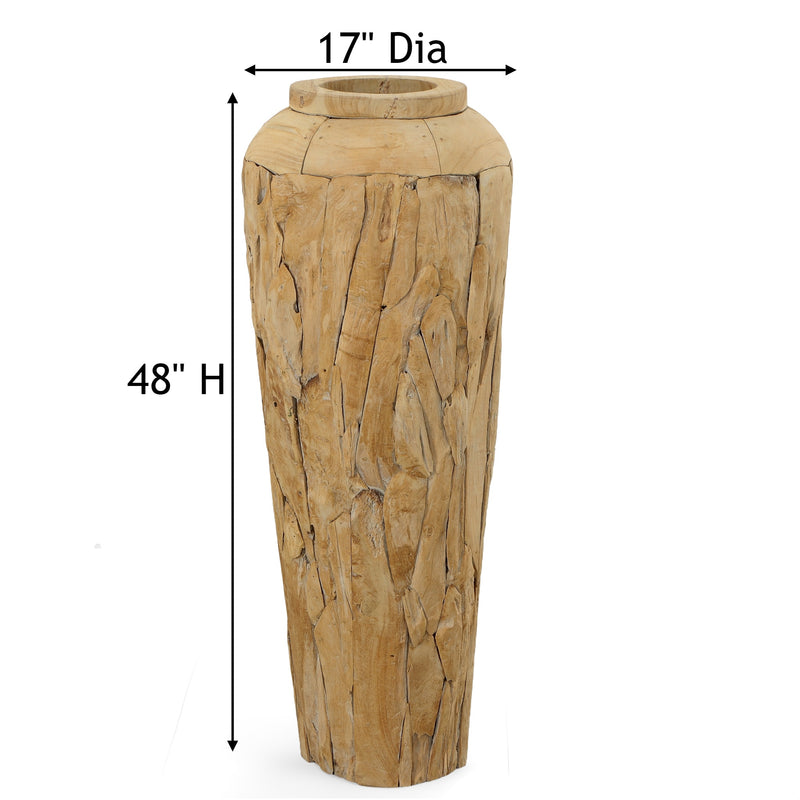 48"H Large Decorative From Reclaimed Teak Wood Handcrafted Unique Rustic Vase