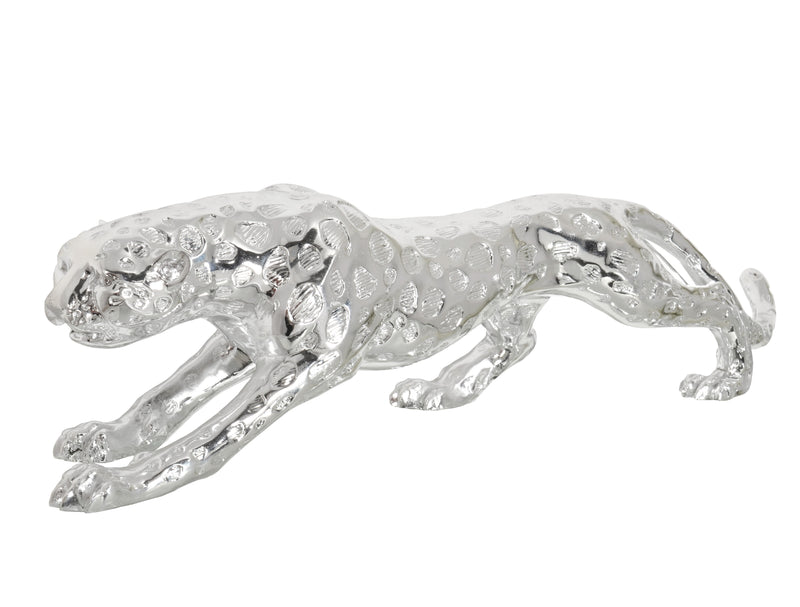 31"L Big Cat Collector Statue Silver Leopard Cheetah Panther Running Figurine
