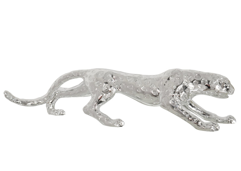 31"L Big Cat Collector Statue Silver Leopard Cheetah Panther Running Figurine