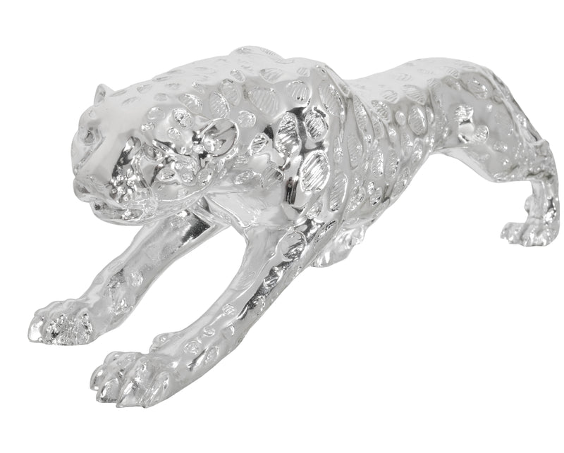 31"L Big Cat Collector Statue Silver Leopard Cheetah Panther Running Figurine