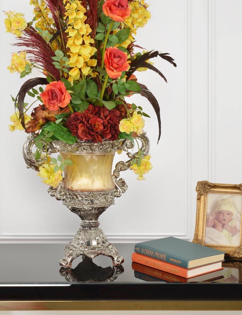 Crinkled Silver Held Urn Accessories Vases Urns Bowls Polyresin Gold Handcraft