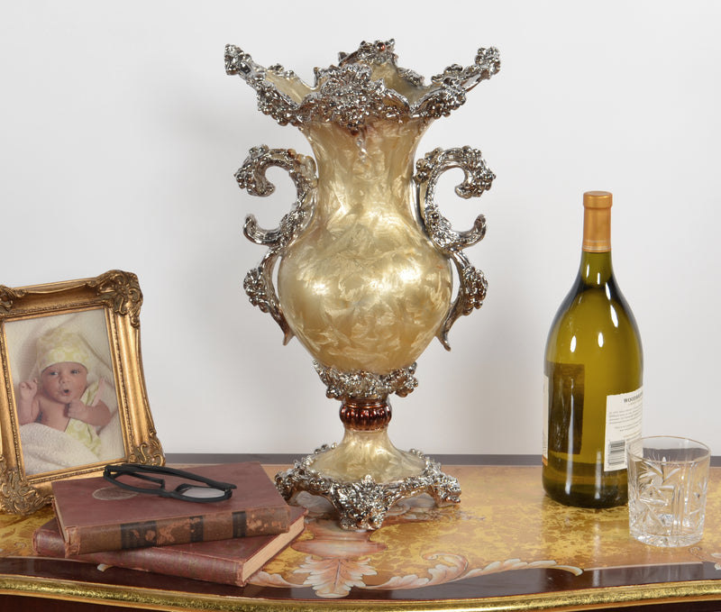 20"H Crinkled Silver Decorative Handcrafted Vase Urn Bowl