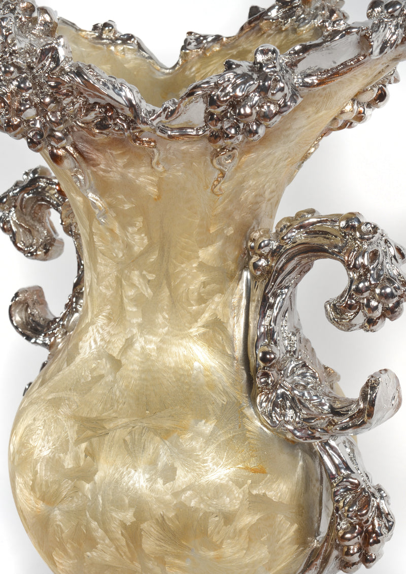 20"H Crinkled Silver Decorative Handcrafted Vase Urn Bowl