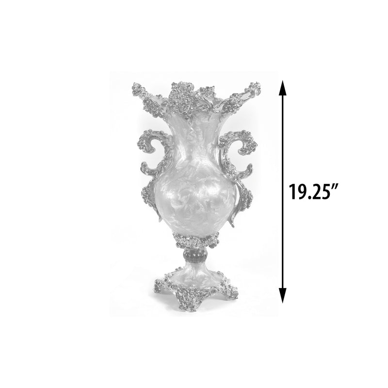 20"H Crinkled Silver Decorative Handcrafted Vase Urn Bowl