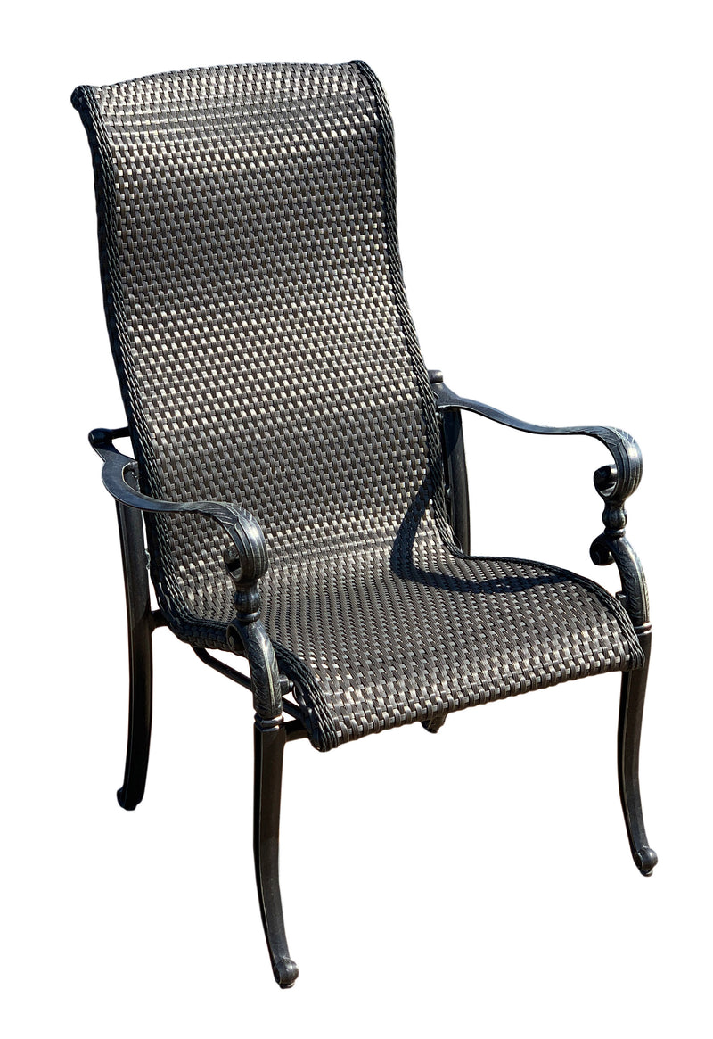 Wyndemere Chair Dining Outdoor, Patio, High Back, Arm, Aluminum, Woven, Black, Bridgeton Moore Patio