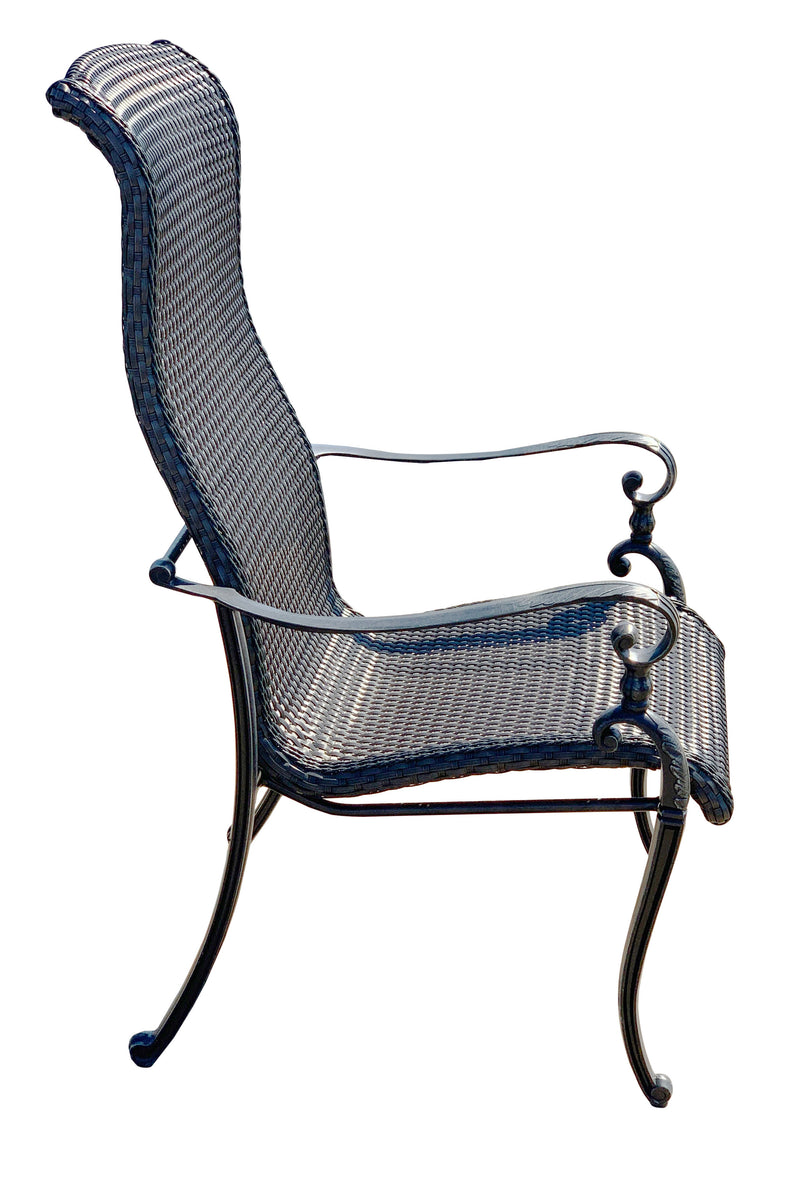 Wyndemere Chair Dining Outdoor, Patio, High Back, Arm, Aluminum, Woven, Black, Bridgeton Moore Patio