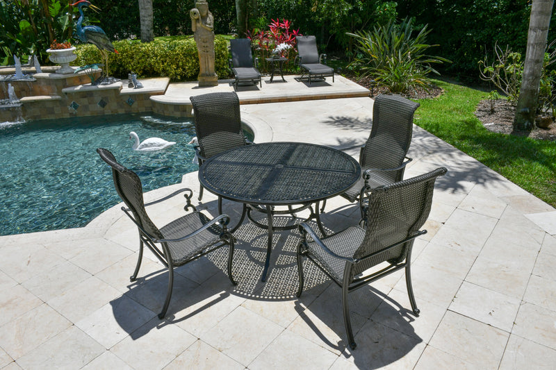 Wyndemere Table Set of 5 w Chairs, Outdoor, Dining, Aluminum, Woven, Patio Black, Bridgeton Moore Patio