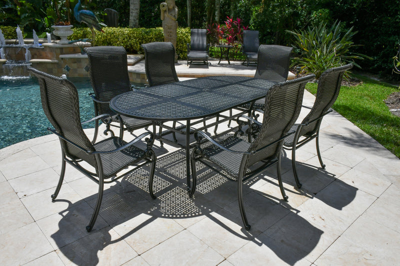 Wyndemere Table Oval Set of 7 w Chairs, Outdoor, Dining, Aluminum, Woven, Patio Black Bridgeton Moore Patio