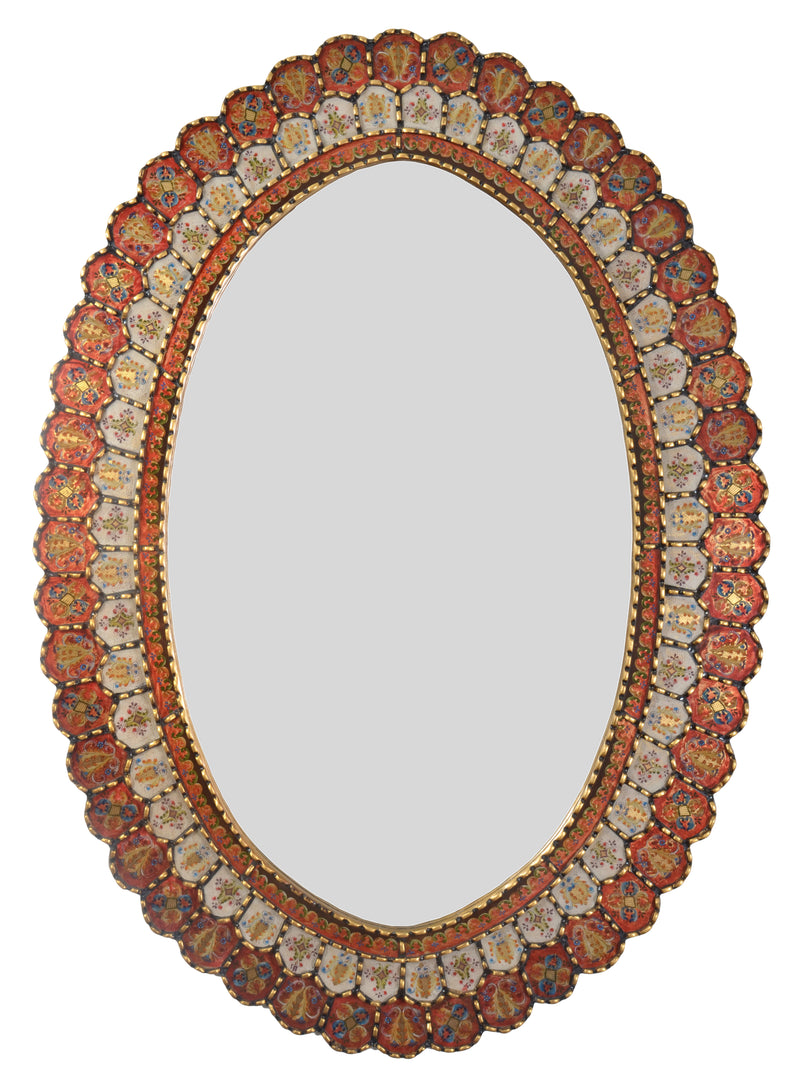 Scalloped Reverse Painted Glass Oval Wall Mirror 41"W x 58"H