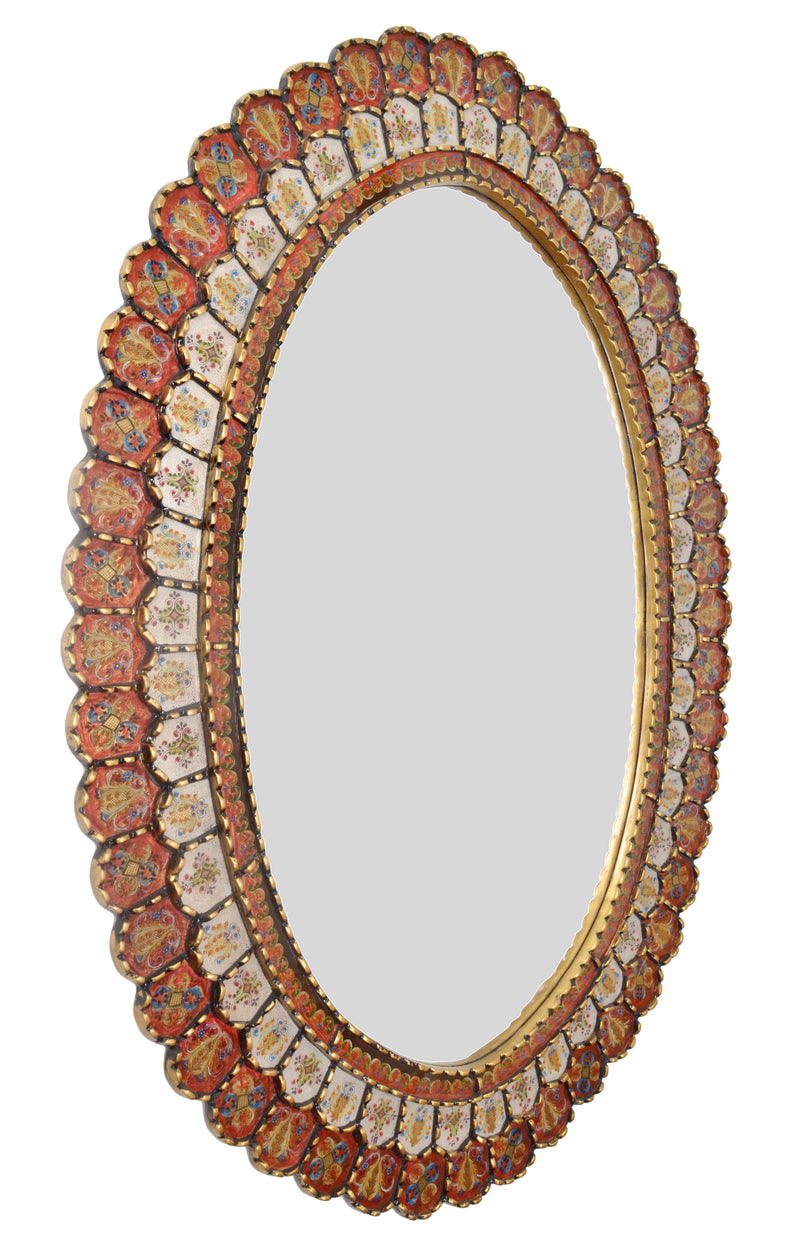 Scalloped Reverse Painted Glass Oval Wall Mirror 41"W x 58"H