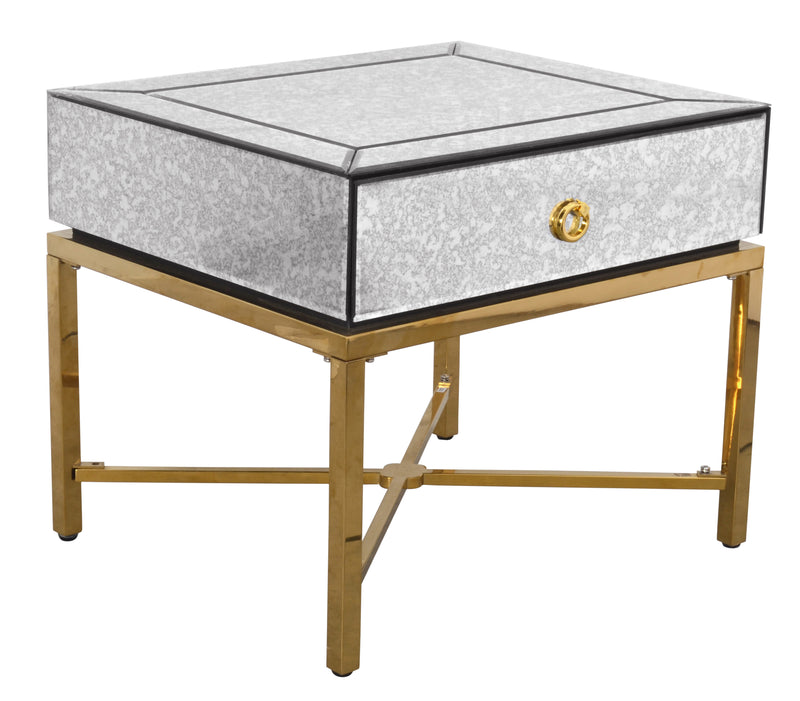 20" Hollywood Glam Gold Contemporary Side Mirrored End Table