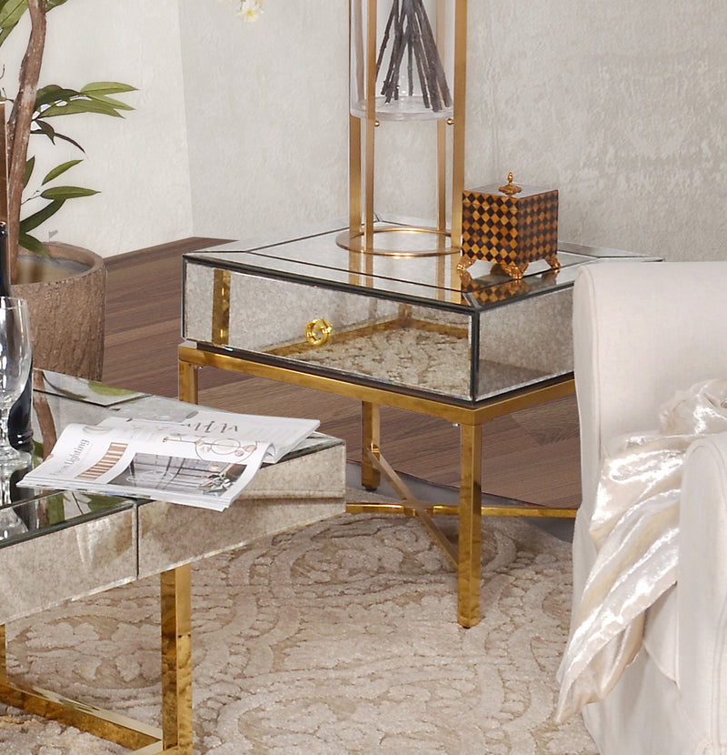 20" Hollywood Glam Gold Contemporary Side Mirrored End Table