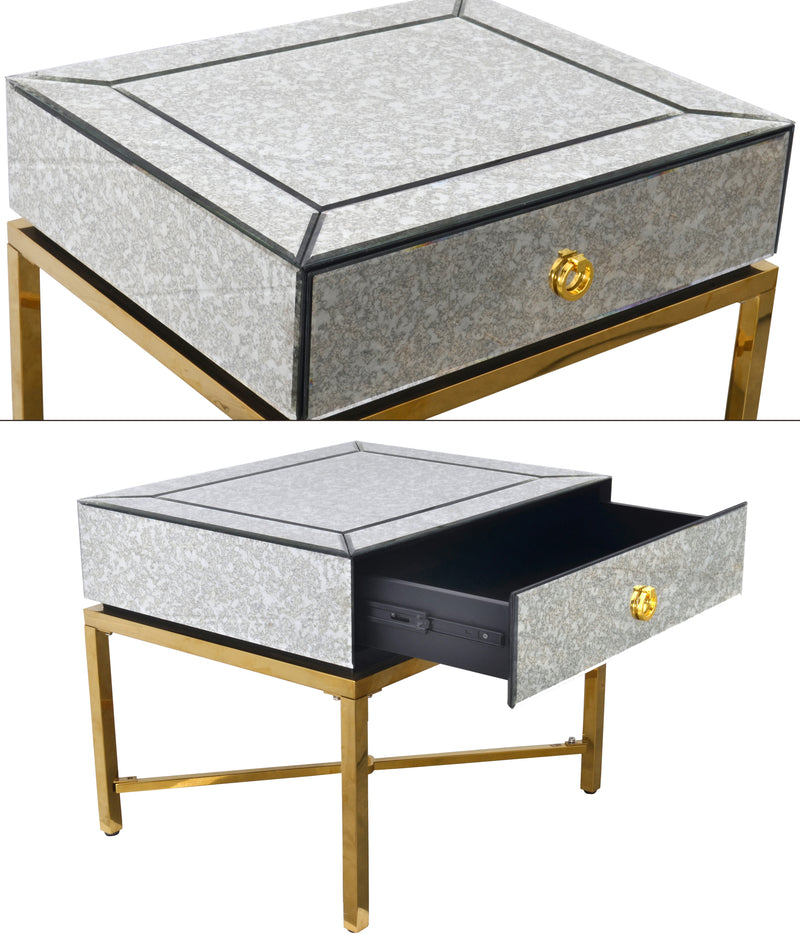 20" Hollywood Glam Gold Contemporary Side Mirrored End Table