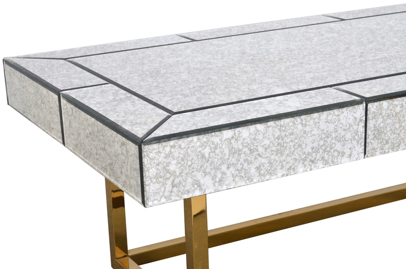 Hollywood Glam Gold Trim Contemporary Side Mirrored End Table Coffee Table