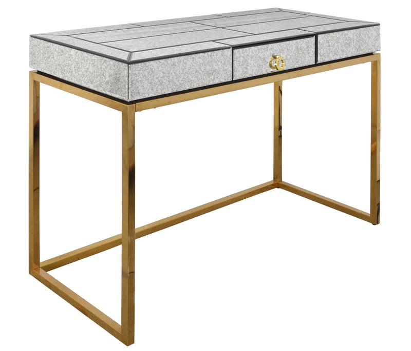 Hollywood Glam Antiqued Mirrored Greek Gold Design Console Sofa Accent Table