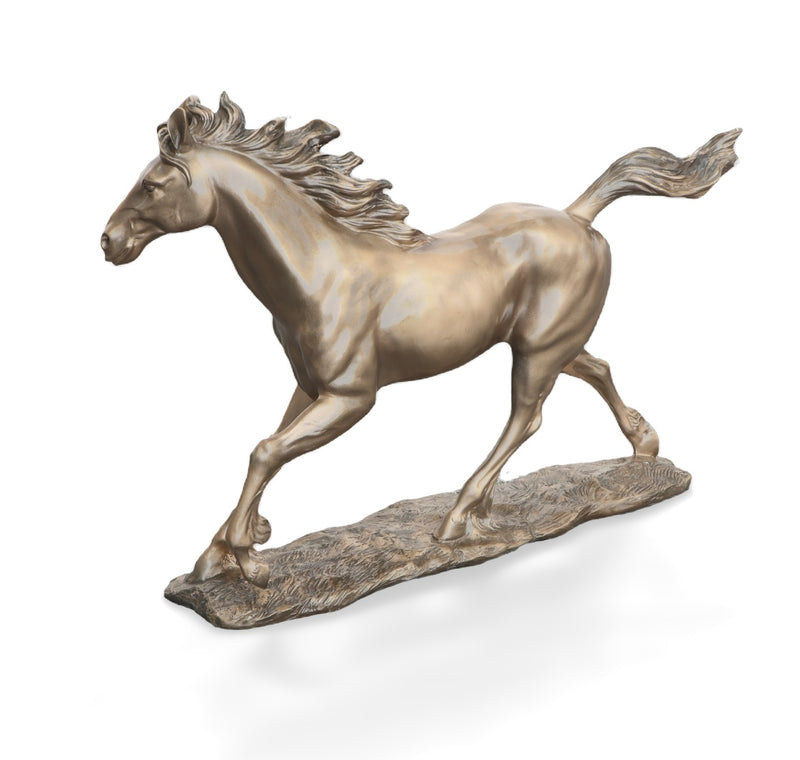 14.56"H Bronzed Galloping Horse Decorative Bronze Statue Resin, Copper