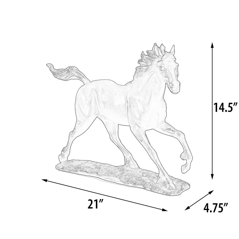 14.56"H Bronzed Galloping Horse Decorative Bronze Statue Resin, Copper