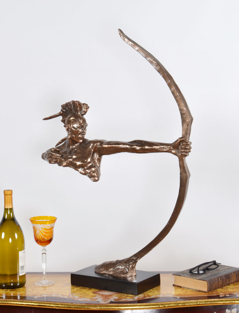 Bronzed Indian Shooter Native American Statue Sculpture Decorative Object