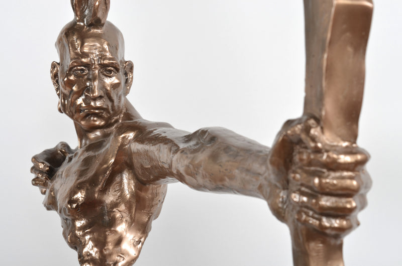 Bronzed Indian Shooter Native American Statue Sculpture Decorative Object