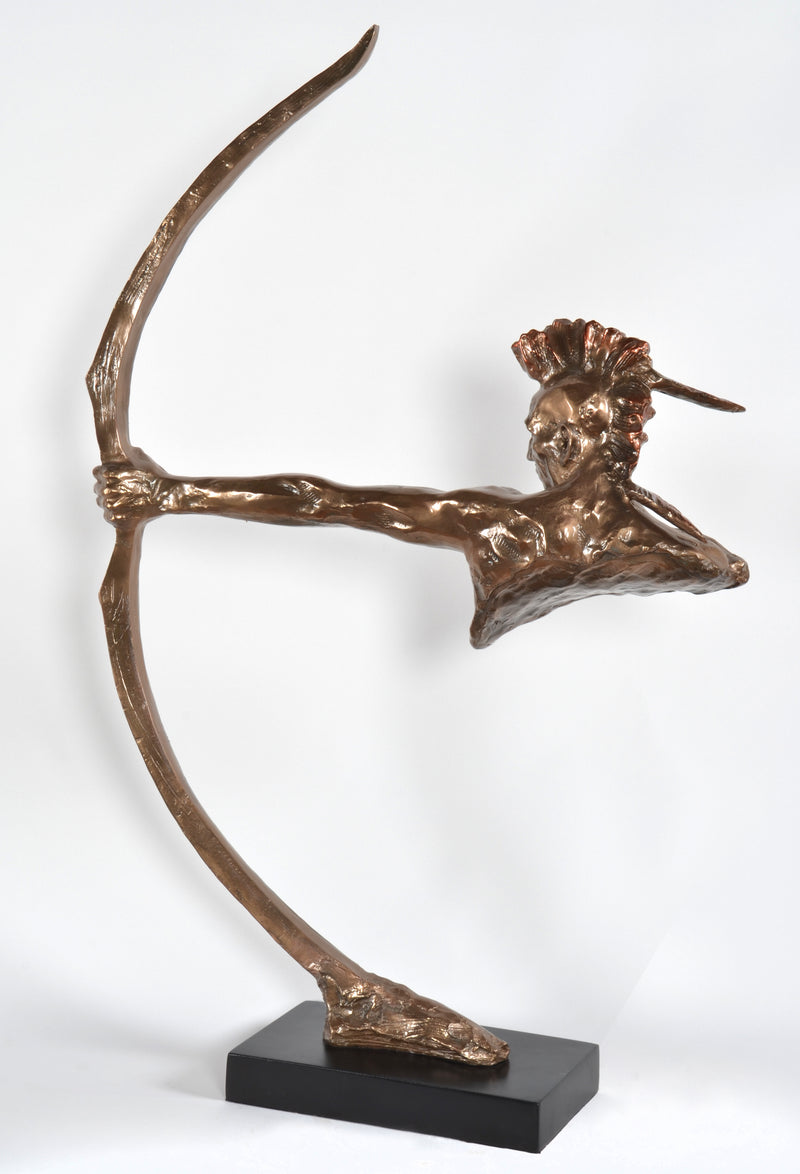 Bronzed Indian Shooter Native American Statue Sculpture Decorative Object
