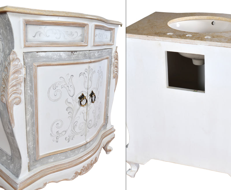 Cabo Blanco Handmade Bathroom Sink Vanity Cabinet 33  Inches