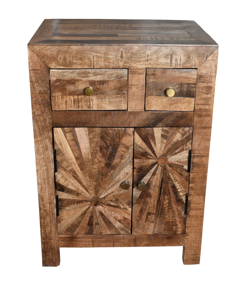 Mango Wood Solid Parquet Bedside 2 Door Cabinet