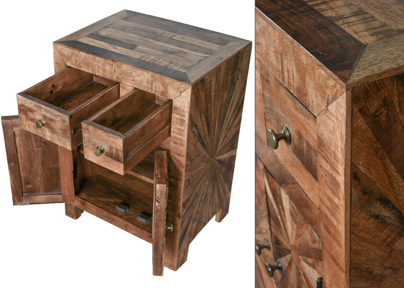 Mango Wood Solid Parquet Bedside 2 Door Cabinet
