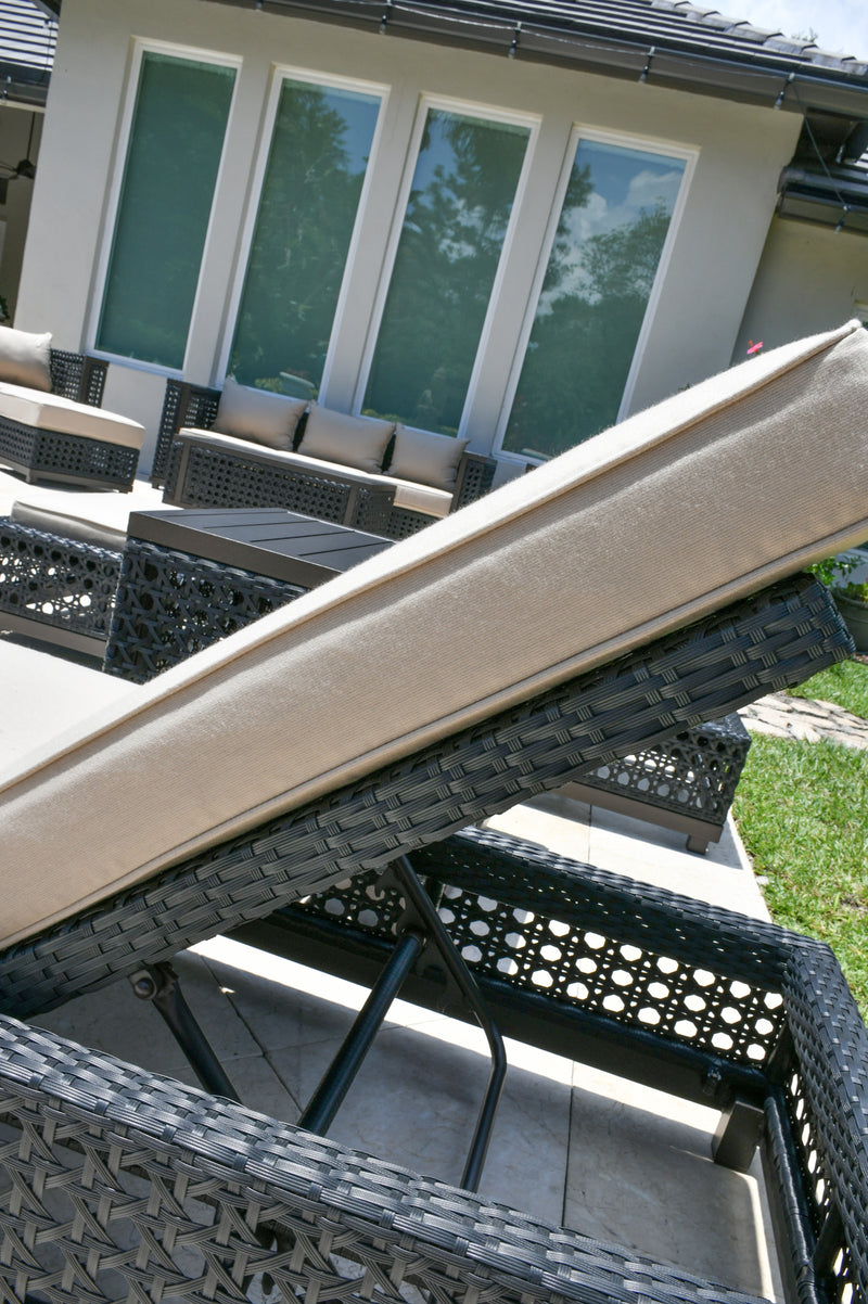 Monterey Chaise Lounge, Outdoor, Bridgeton Moore, Aluminum, Woven, Sumbrella Fabric, Adjustable Back, Patio, Furniture