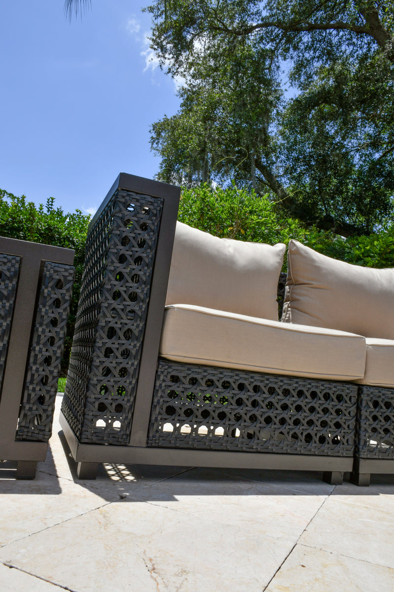 Monterey Corner Chair, Outdoor, Deep Seating Bridgeton Moore, Aluminum, Woven, Sumbrella Fabric, Patio, Furniture