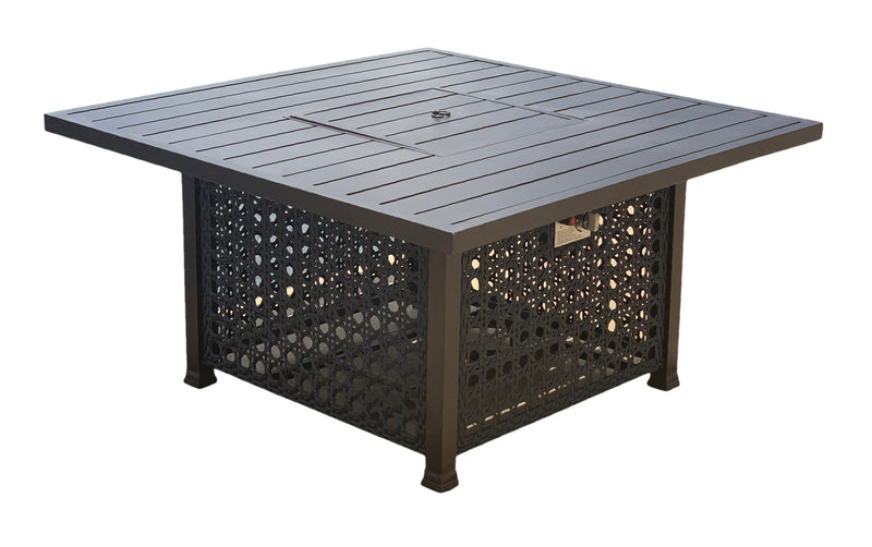 Monterey Firepit Chat Table 48 Inch, Propane, Outdoor, Bridgeton Moore, Aluminum, Woven,