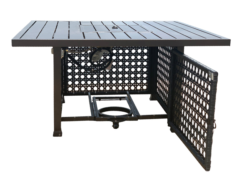 Monterey Firepit Chat Table 48 Inch, Propane, Outdoor, Bridgeton Moore, Aluminum, Woven,