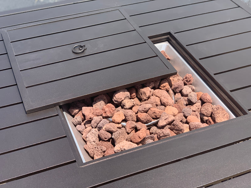 Monterey Firepit Chat Table 48 Inch, Propane, Outdoor, Bridgeton Moore, Aluminum, Woven,