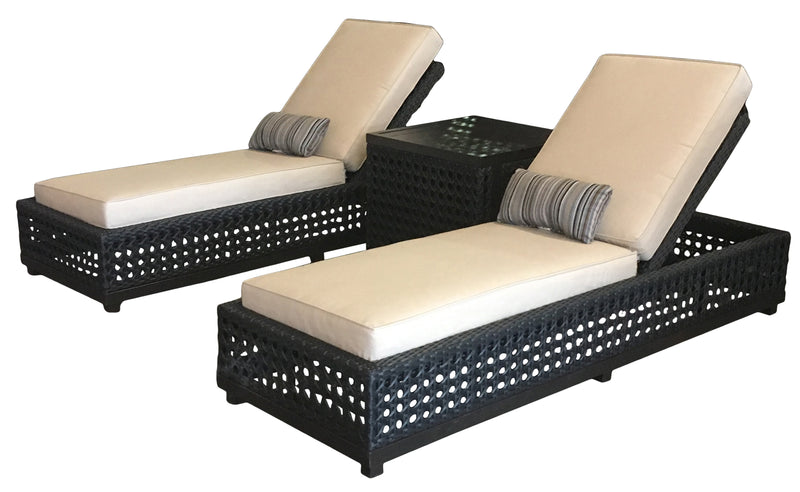 Monterey Chaise Lounge Outdoor Set of 3, Bridgeton Moore, Aluminum, Woven, Sumbrella Fabric, Adjustable Back, Table, Patio, Furniture