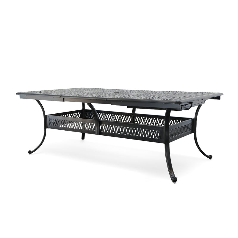 Outdoor Estate Dining Extension Table from 84 to 132 Inches with 2,  24 Inch Butterfly  Extension Leaf's Cast Aluminum,  Bridgeton Moore Patio Furniture
