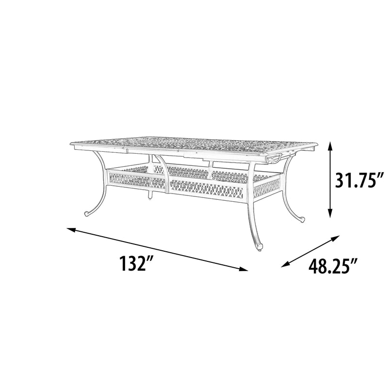 Outdoor Estate Dining Extension Table from 84 to 132 Inches with 2,  24 Inch Butterfly  Extension Leaf's Cast Aluminum,  Bridgeton Moore Patio Furniture