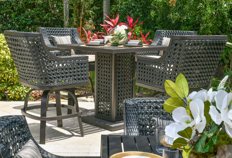 Monterey Bar Pub Table 42 Inch, Outdoor, Bridgeton Moore, Aluminum, Woven, Patio, Furniture