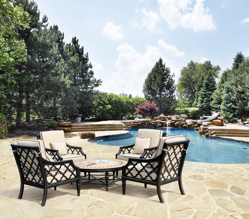 Astoria Club Chair, Table Set 5, Outdoor, Aluminum, Deep Seating Chat Group, Bridgeton Moore Patio