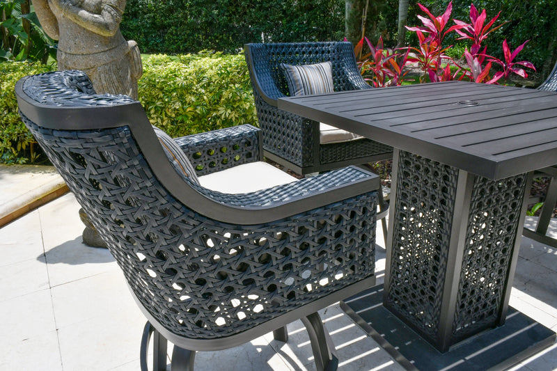 Monterey 5pc Outdoor Bar/ Pub Table and Swivel Stool Set Bridgeton Moore, Aluminum, Woven, Sumbrella Fabric, Patio, Furniture