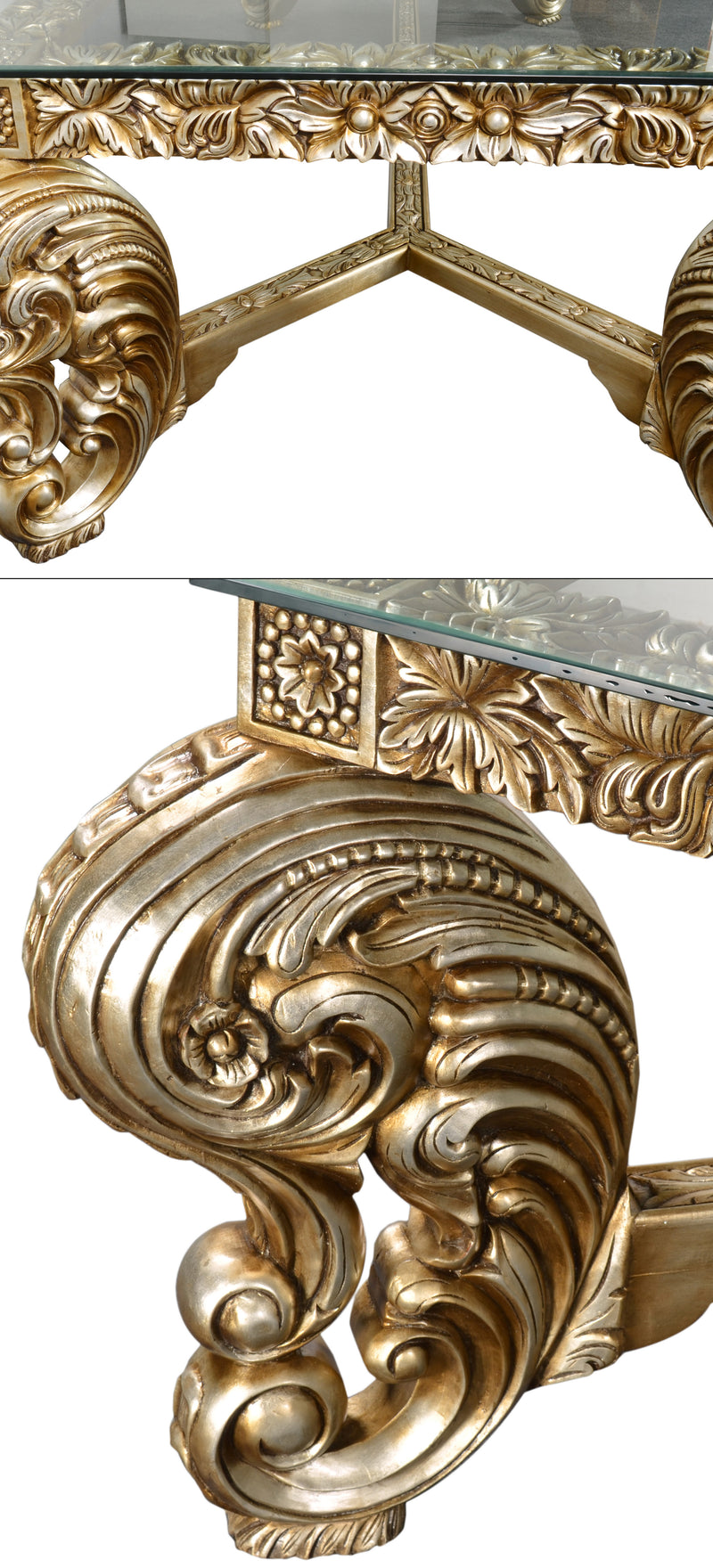 Platine Rococo Dining Table with Glass