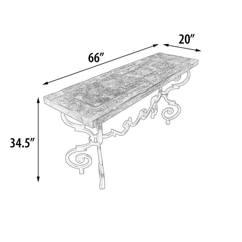 Belruse Iron Console 66 Inches Hand Made,  Solid Wood,  Peru