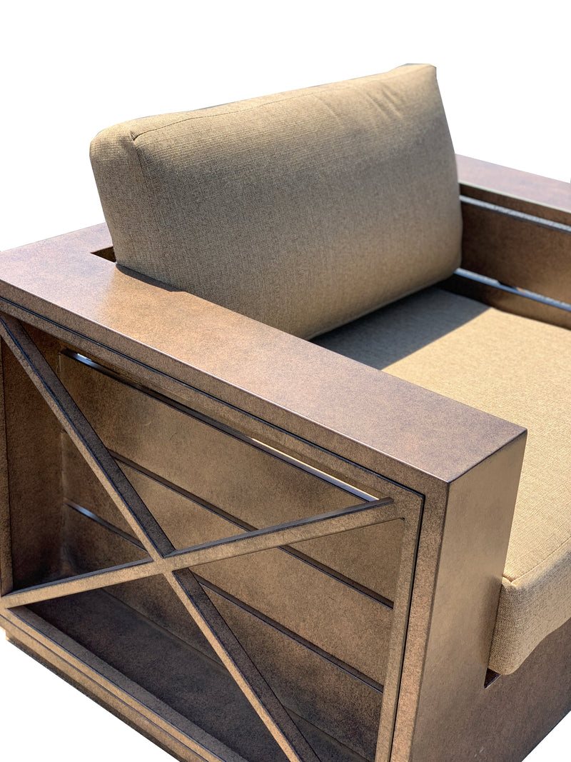 Mountain Studio Outdoor Club Chair, Aluminum, Sumbrella, Hand Made, Modern Rustic