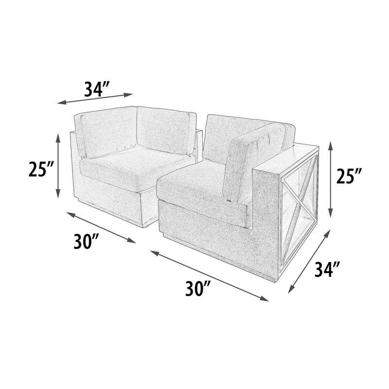 Mountain Studio Outdoor Right and Left Arm Single Seaters With Cushions Only, Aluminum, Sumbrella, Hand Made, Modern Rustic