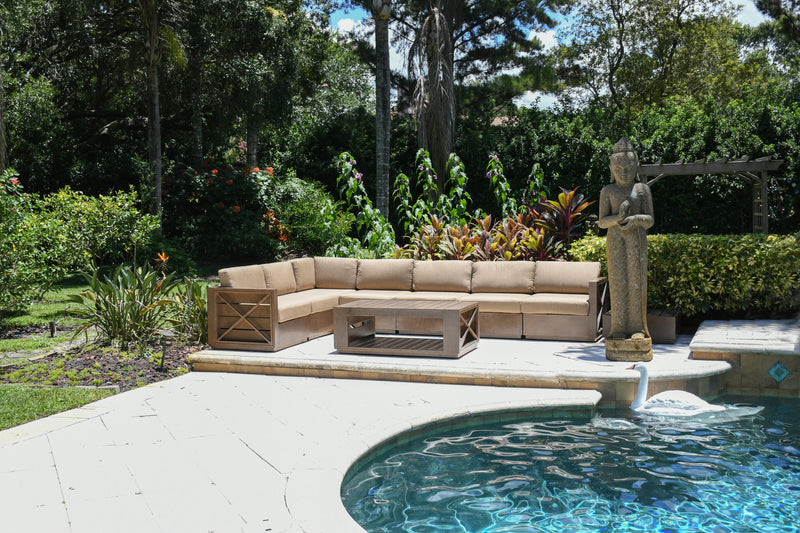 Mountain Studio Outdoor Corner Seat w Cushion, Aluminum, Sumbrella, Hand Made, Modern Rustic