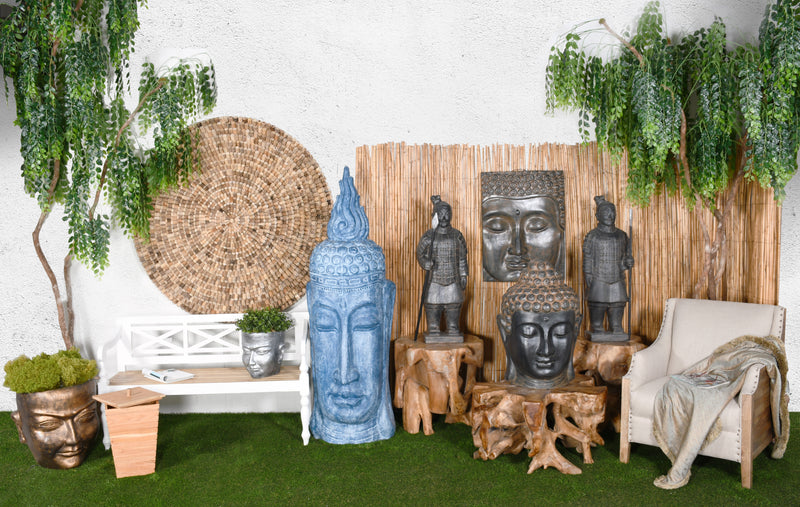 Buddha Head Bust X Large Blue Wash Finish Inches 63 Inches Tall Indoor Outdoor Hand Cast and Hand Finished