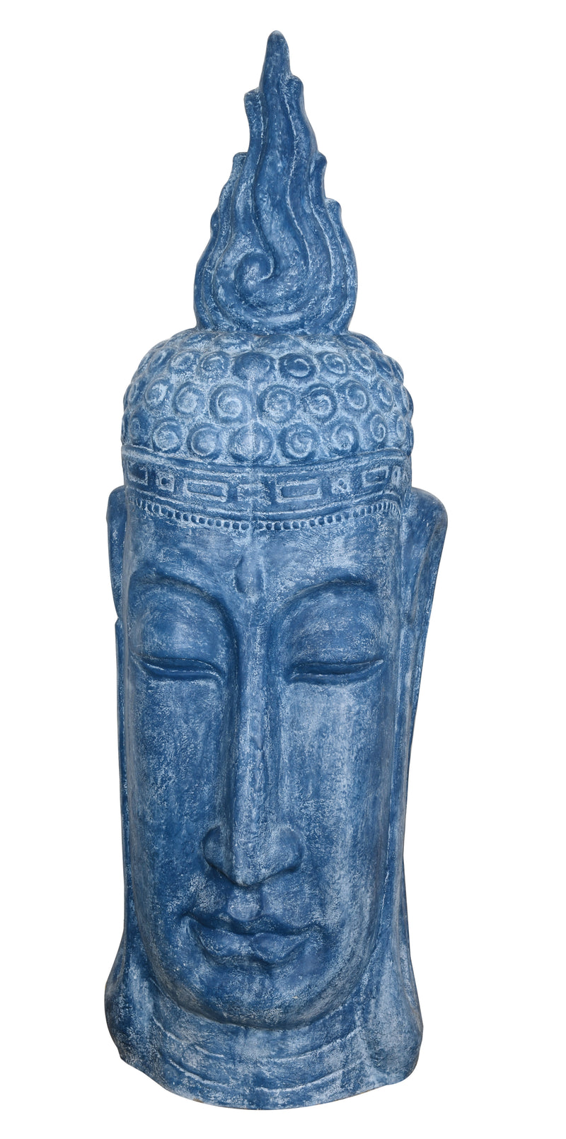 Buddha Head Bust X Large Blue Wash Finish Inches 63 Inches Tall Indoor Outdoor Hand Cast and Hand Finished