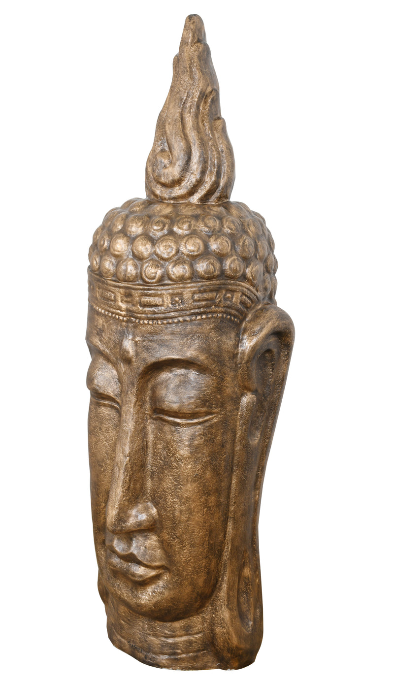 Buddha Head Bust X Large Glossy Gold Black Finish Inches 63 Inches Tall Indoor Outdoor Hand Cast and Hand Finished