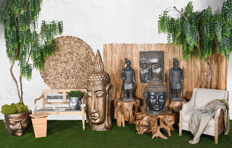 Buddha Head Bust X Large Glossy Gold Black Finish Inches 63 Inches Tall Indoor Outdoor Hand Cast and Hand Finished