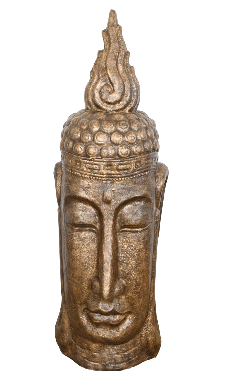 Buddha Head Bust X Large Glossy Gold Black Finish Inches 63 Inches Tall Indoor Outdoor Hand Cast and Hand Finished