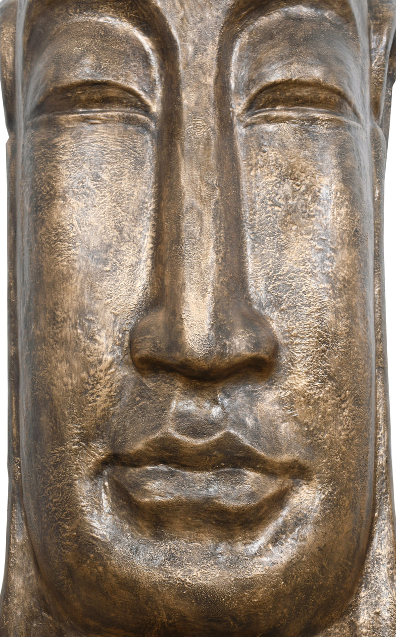 Buddha Head Bust X Large Glossy Gold Black Finish Inches 63 Inches Tall Indoor Outdoor Hand Cast and Hand Finished
